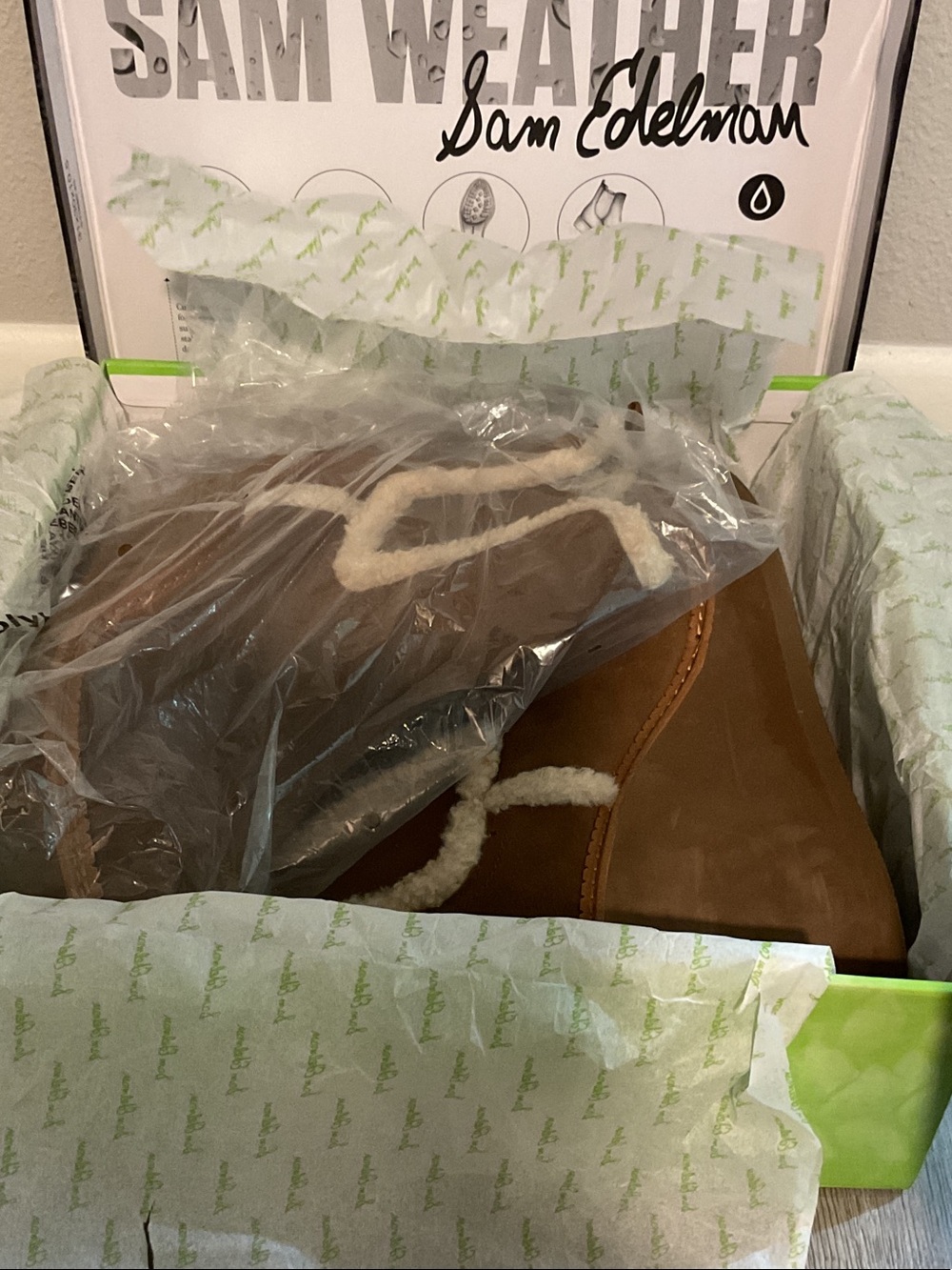 Sam Edelman Tan Suede Wedge Booties with Shearling Trim - Picture 5 of 5